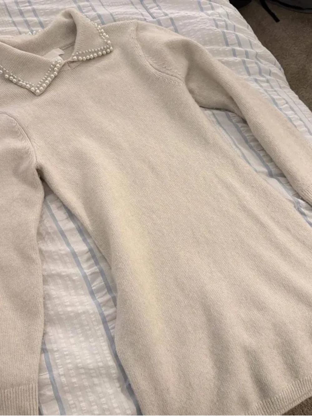 H&M Cream Pearl-Collar Scoop Neck Sweater